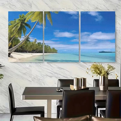 3pcs Palm Trees & Blue Water Scenery Metal Print Ready to Hang Art