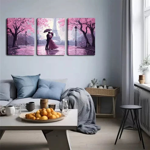 3pcs Eiffel Tower, Cherry Blossoms, and Pink Wall Art Set Wall Art Canvas Unframed - High Quality Print 100% Australian Made Wall Canvas - Bella Home Decor
