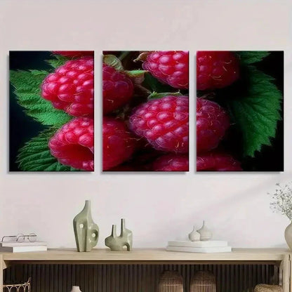 3pcs Raspberries Fruit Style Wall Art Set Canvas Framed 60x90cm - High Quality Print 100% Australian Made Wall Canvas Ready to Hang