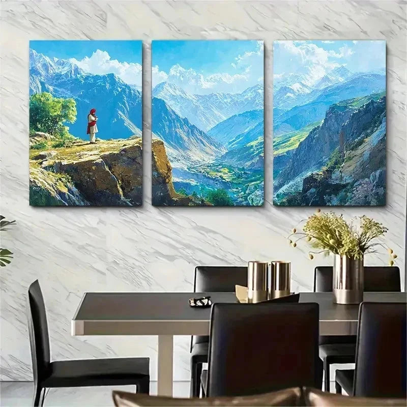 3pcs Pakistan Travel Nature Mount Perfect Wall Art Set Canvas Framed 50x70cm - High Quality Print 100% Australian Made Wall Canvas Ready to Hang