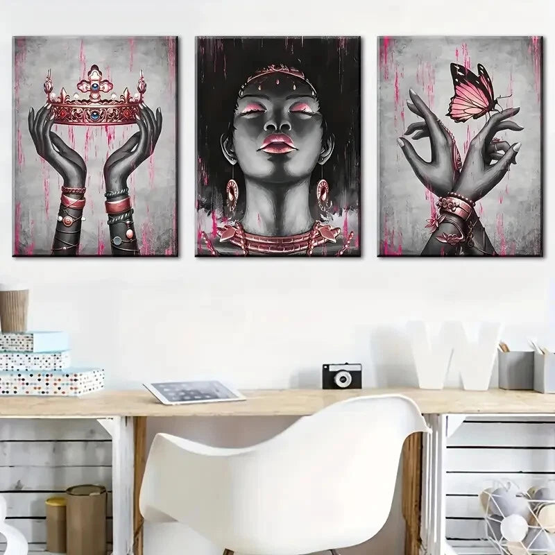 3pcs Pink Rose Golden Black Girl Décor Perfect Wall Art Set Canvas Framed 40x60cm - High Quality Print 100% Australian Made Wall Canvas Ready to Hang - Bella Home Decor