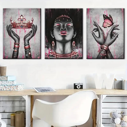 3pcs Pink Rose Golden Black Girl Décor Perfect Wall Art Set Canvas Framed 40x60cm - High Quality Print 100% Australian Made Wall Canvas Ready to Hang - Bella Home Decor