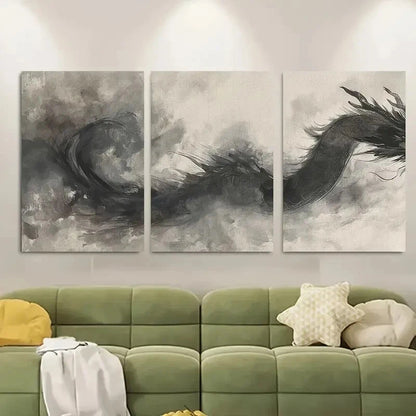 3pcs Realistic Dragon Design with Golden Accents Metal Print Ready to Hang Art
