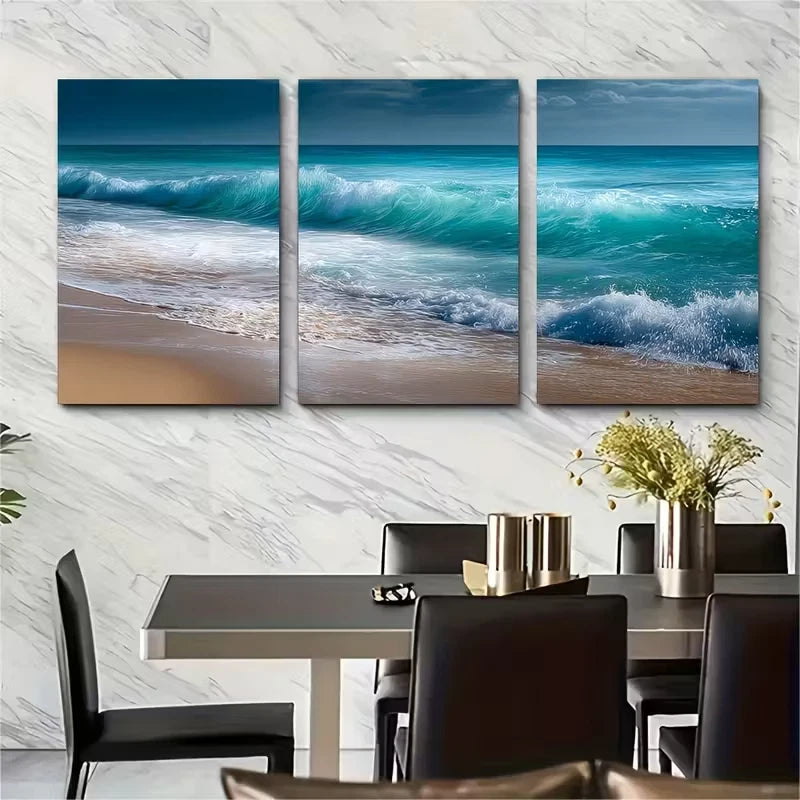 3pcs Turquoise Ocean Waves Metal Print Ready to Hang Art