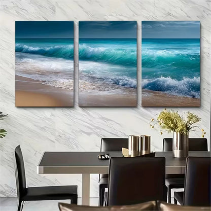 3pcs Turquoise Ocean Waves Metal Print Ready to Hang Art