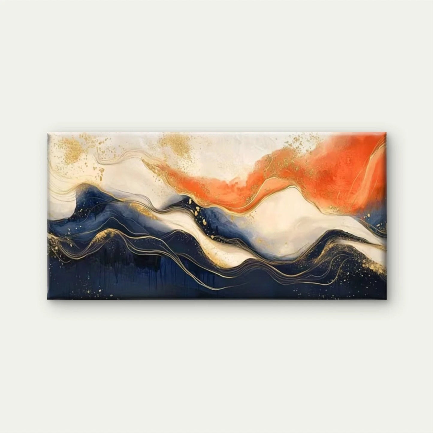 Golden Accents Waves Wall Art Canvas Office Home Room Framed 120x60cm