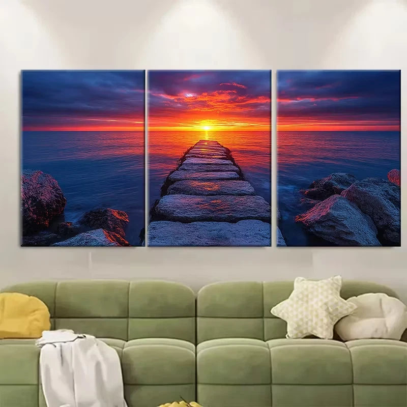 3pcs Serene Jetty Landscape Metal Print Ready to Hang Art