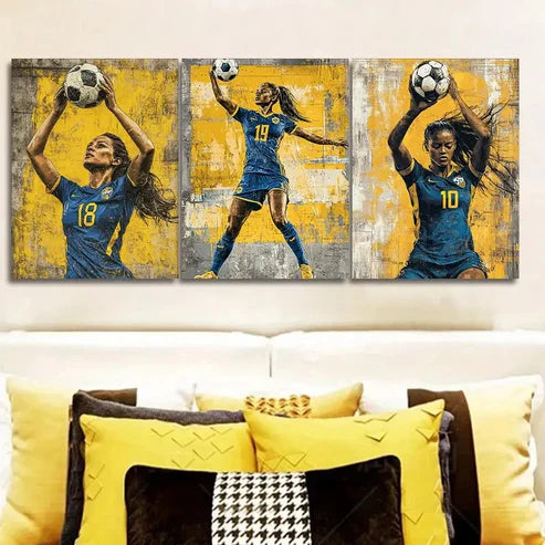 3pcs Football goddess Wall Art Set Canvas Unframed - High Quality Print 100% Australian Made Wall Canvas - Bella Home Decor