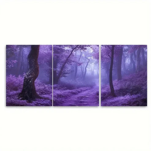 3pcs Enchanting Purple Fairy Tale Misty Forest Wall Art Canvas Unframed - High Quality Print 100% Australian Made Wall Canvas