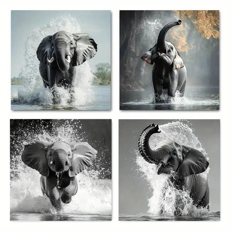 4pcs Elephant,Encouragement-Themed Wall Art Canvas Framed