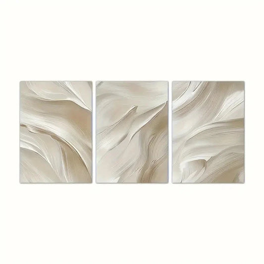 3pcs Abstract Beige White Brushstroke Metal Print Ready to Hang Art