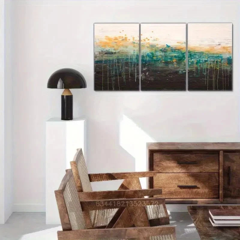 3pcs Vibrant Abstract Metal Teal Orange & Blue Tones Print Ready to Hang Art