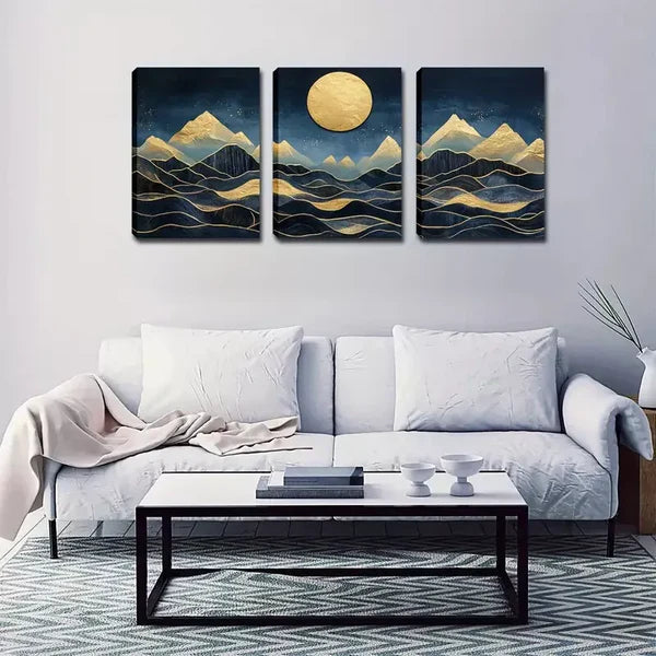 3pcs Abstract Mountain Moon Landscape Wall Art Set Canvas Framed 60x90cm - High Quality Print 100% Australian Made Wall Canvas Ready to Hang - Bella Home Decor