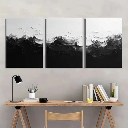 3pcs Black And White Abstract Art Painting Metal Print Ready to Hang Art