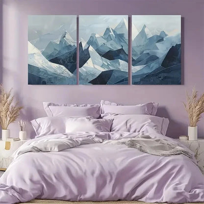 3pcs Blue Abstract Mountain Minimalist Landscape Metal Print Ready to Hang Art - Bella Home Decor