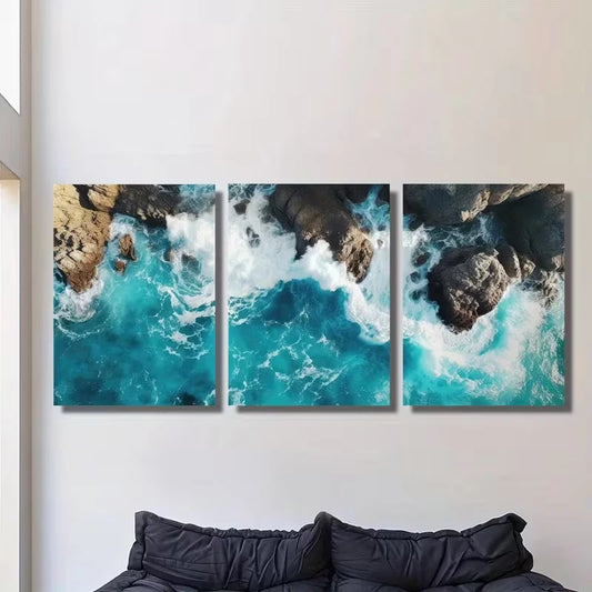 3pcs Coral Waves, Sea, Wave Art Metal Print Ready to Hang Art