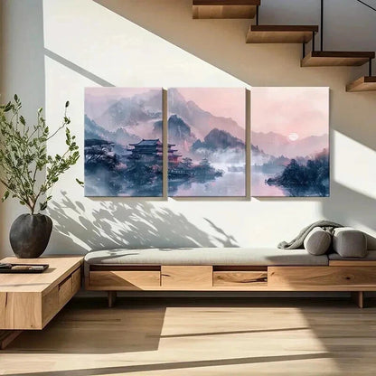 3pcs Chinese Traditional Architecture Landscape Wall Art Set Canvas Framed 60x90cm - High Quality Print 100% Australian Made Wall Canvas Ready to Hang - Bella Home Decor