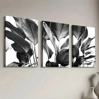 3pcs Black and White Nature Plant Leaf Wall Art Canvas Unframed – High Quality Print 100% Australian Made Wall Canvas - Bella Home Decor
