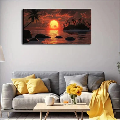 Red Sunset Over The Sea Décor Wall Art Canvas Office Home Room Framed 120x60cm - Bella Home Decor