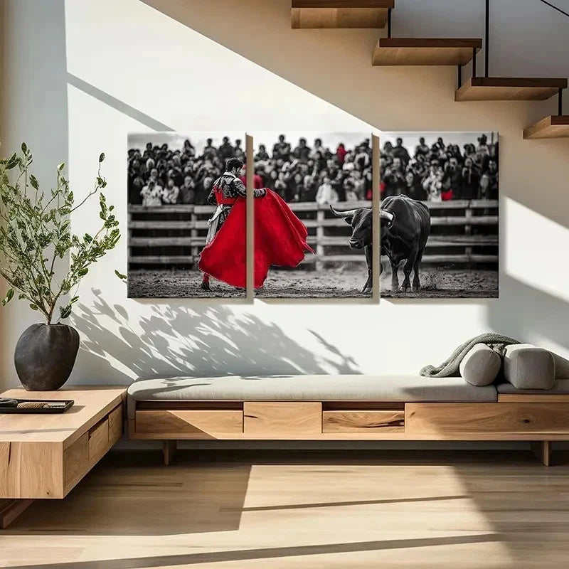 3pcs Bullfighting Man with Red Cloth Wall Art Set Canvas Framed 50x70cm - High Quality Print 100% Australian Made Wall Canvas Ready to Hang - Bella Home Decor