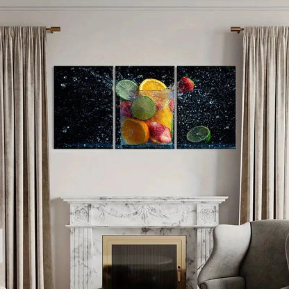 3pcs Vibrant Fruits Splash Artistic Photography Metal Print Ready to Hang Art - Bella Home Decor