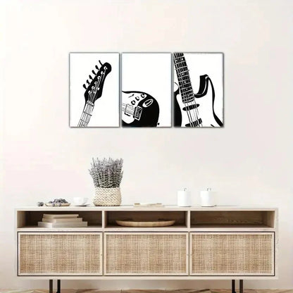 3pcs Guitar Mural Simple Black And White Art Metal Print Ready to Hang Art