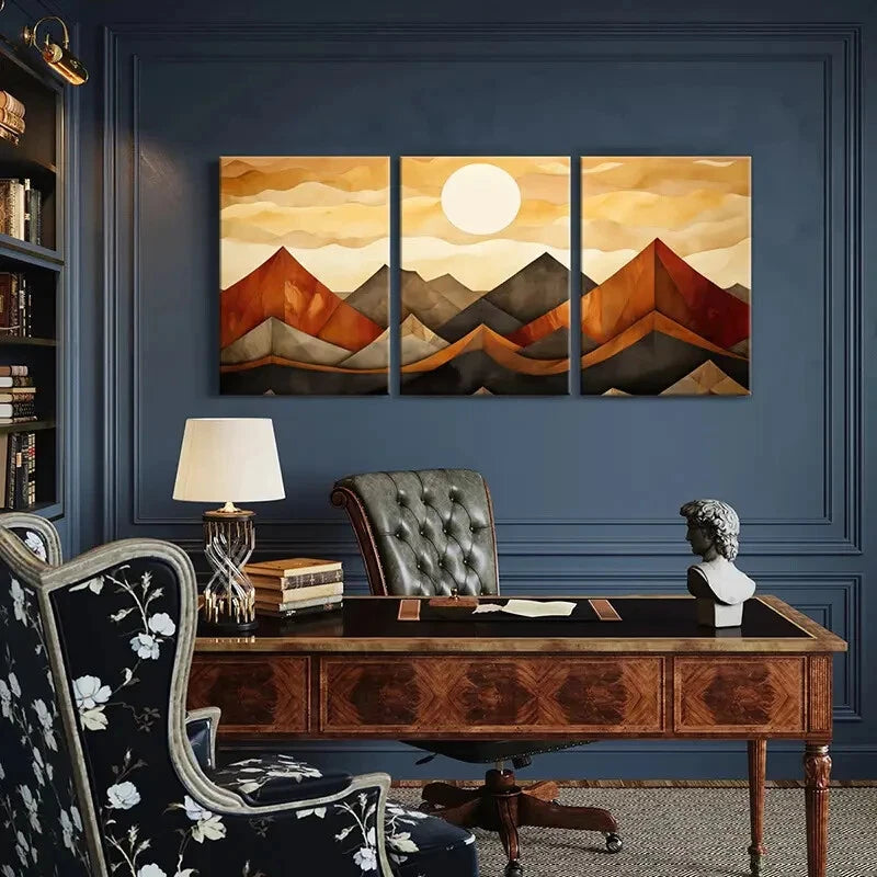 3pcs Abstract Mountain Landscape Art Geometric Metal Print Ready to Hang Art - Bella Home Decor