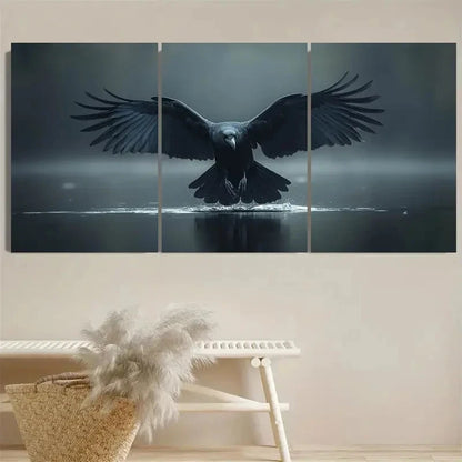 3pcs Elegant Raven in Flight Design Wall Art Set Canvas Framed 40x60cm - High Quality Print 100% Australian Made Wall Canvas Ready to Hang