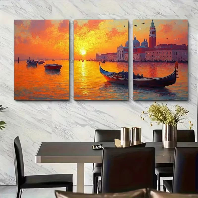 3pcs Venice Italy Sunrise Metal Print Ready to Hang Art