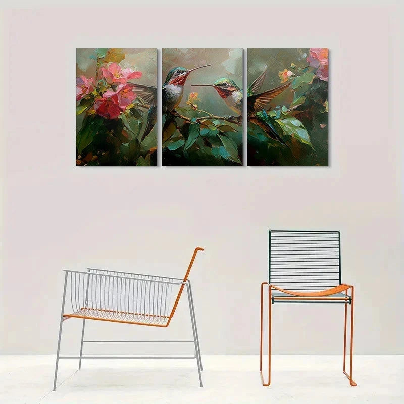 3pcs Colorful Hummingbird Floral Nature Metal Print Ready to Hang Art - Bella Home Decor