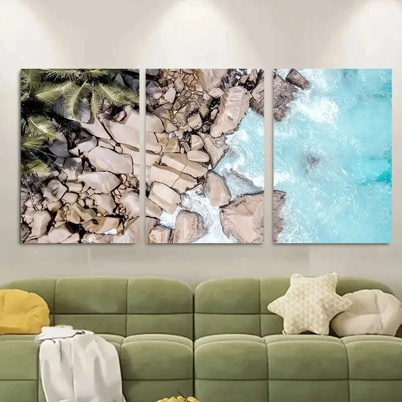3pcs Vibrant Palm Tree & Ocean View Metal Print Ready to Hang Art