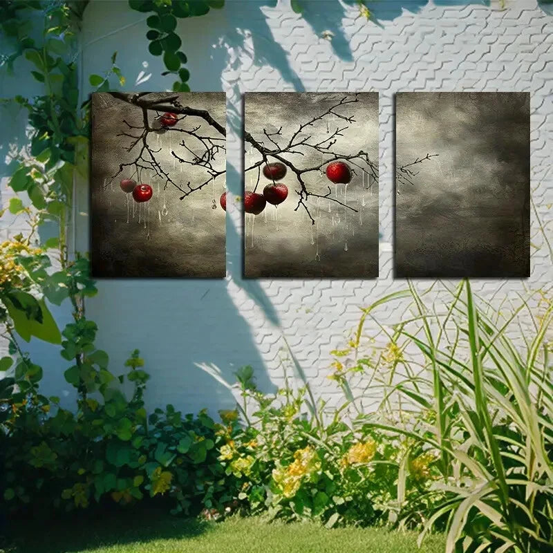 3pcs Apples on Branches Illustration Metal Print Ready to Hang Art - Bella Home Decor