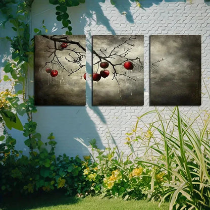 3pcs Apples on Branches Illustration Metal Print Ready to Hang Art - Bella Home Decor