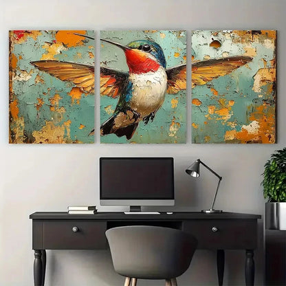 3pcs Hummingbird Small Bird Impasto Design Metal Print Ready to Hang Art - Bella Home Decor