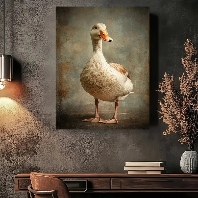 Beautiful Stately Goose Portrait Vintage Painting 40x60cm Metal Print Ready to Hang - Bella Home Decor