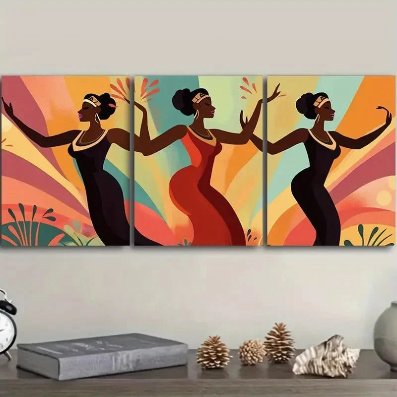 3pcs Dancing African American women Wall Art Set Canvas Framed 50x70cm - High Quality Print 100% Australian Made Wall Canvas Ready to Hang - Bella Home Decor