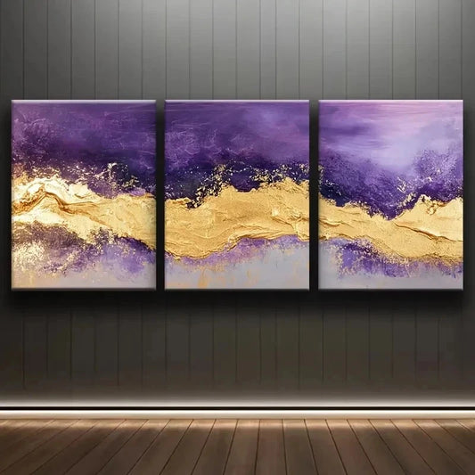 3pcs Vibrant Combination Of Purple Wall Art Set Canvas Framed 60x90cm - High Quality Print 100% Australian Made Wall Canvas Ready to Hang