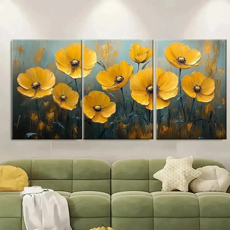 3pcs Vibrant Yellow Buttercup Flower R T  Wall Art Set Canvas Framed 60x90cm - High Quality Print 100% Australian Made Wall Canvas Ready to Hang - Bella Home Decor
