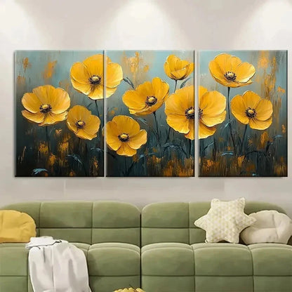 3pcs Vibrant Yellow Buttercup Flower R T  Wall Art Set Canvas Framed 60x90cm - High Quality Print 100% Australian Made Wall Canvas Ready to Hang - Bella Home Decor
