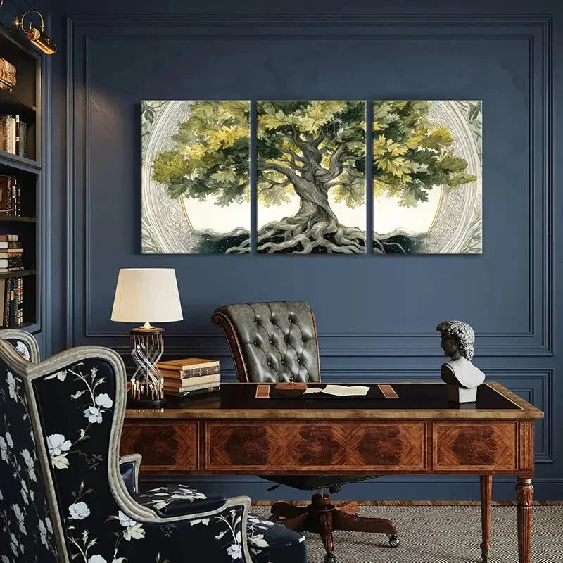 3pcs Tree Illustration Intricate Roots Leaves Metal Print Ready to Hang Art - Bella Home Decor