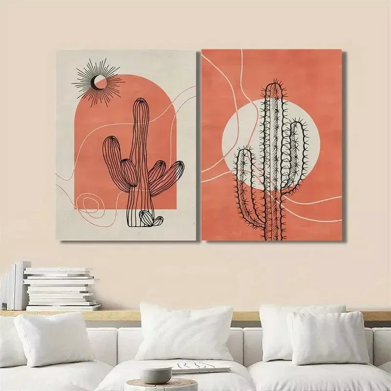2pcs Abstract Botanical Flowers, Minimalism, Sun and Moon Canvas Framed 50x75cm - High Quality Print 100% Australian Made Wall Canvas Ready to Hang - Bella Home Decor