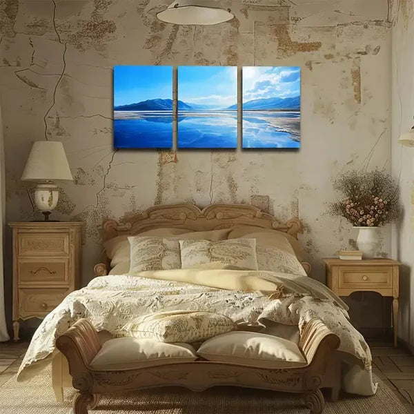 3pcs Clear Blue Skies And Lakes Wall Art Set Canvas Framed 60x90cm - High Quality Print 100% Australian Made Wall Canvas Ready to Hang - Bella Home Decor