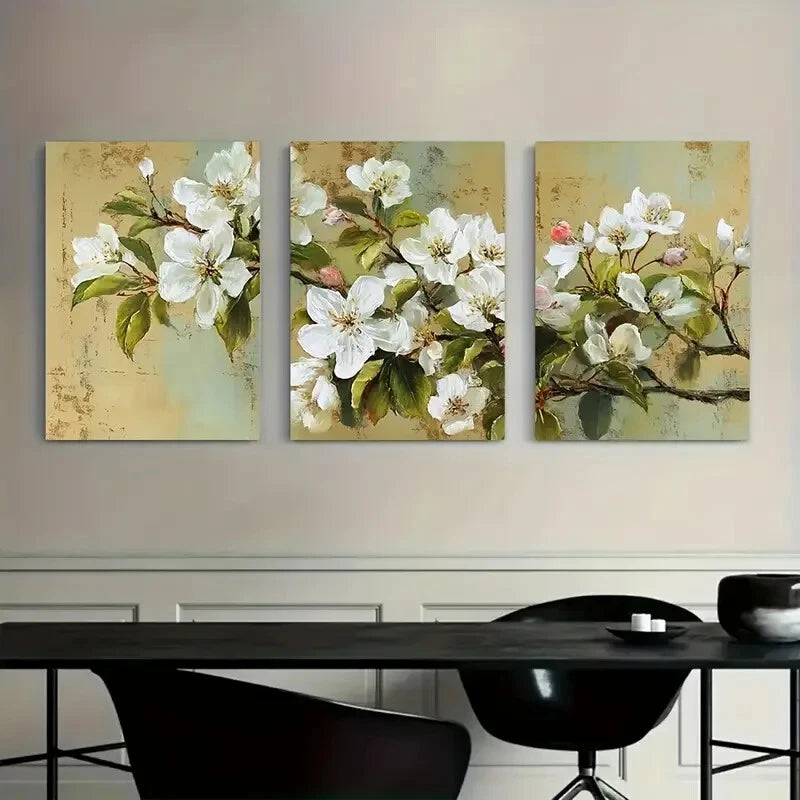3pcs White Apple Blossoms a Spring Floral Metal Print Ready to Hang Art - Bella Home Decor