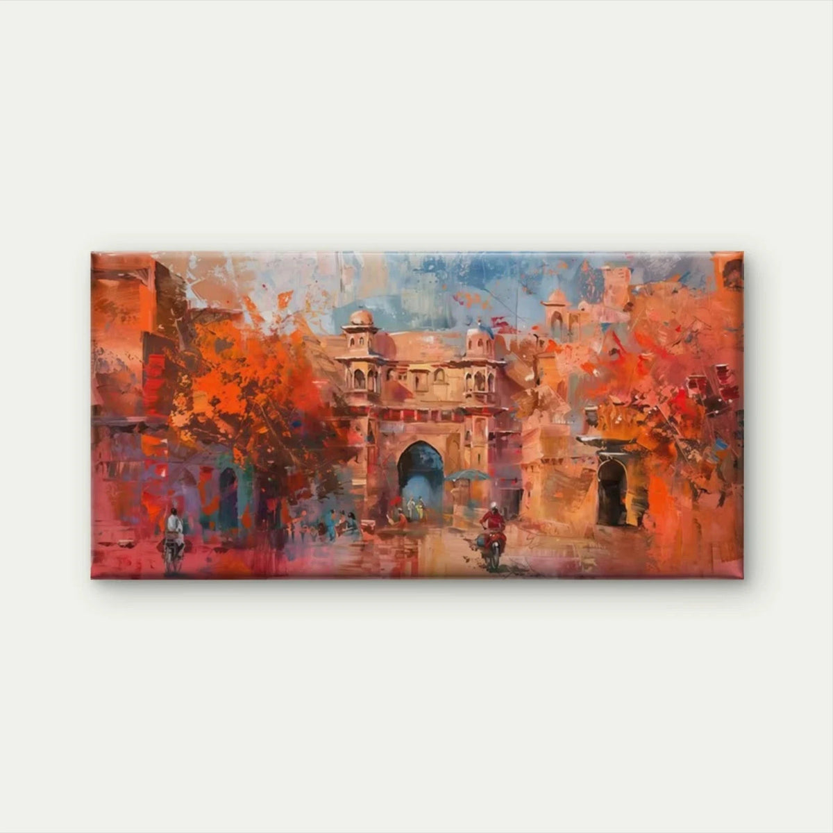 Abstract Indian Cityscape Wall Art Canvas Office Home Room Framed 120x60cm