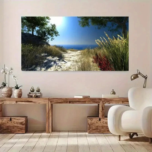 Coastal Pathway to Ocean wall canvas office home room framed 120x60cm - Bella Home Decor