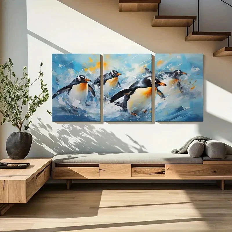 3pcs Penguin Abstract Animal Art Splash Metal Print Ready to Hang Art - Bella Home Decor