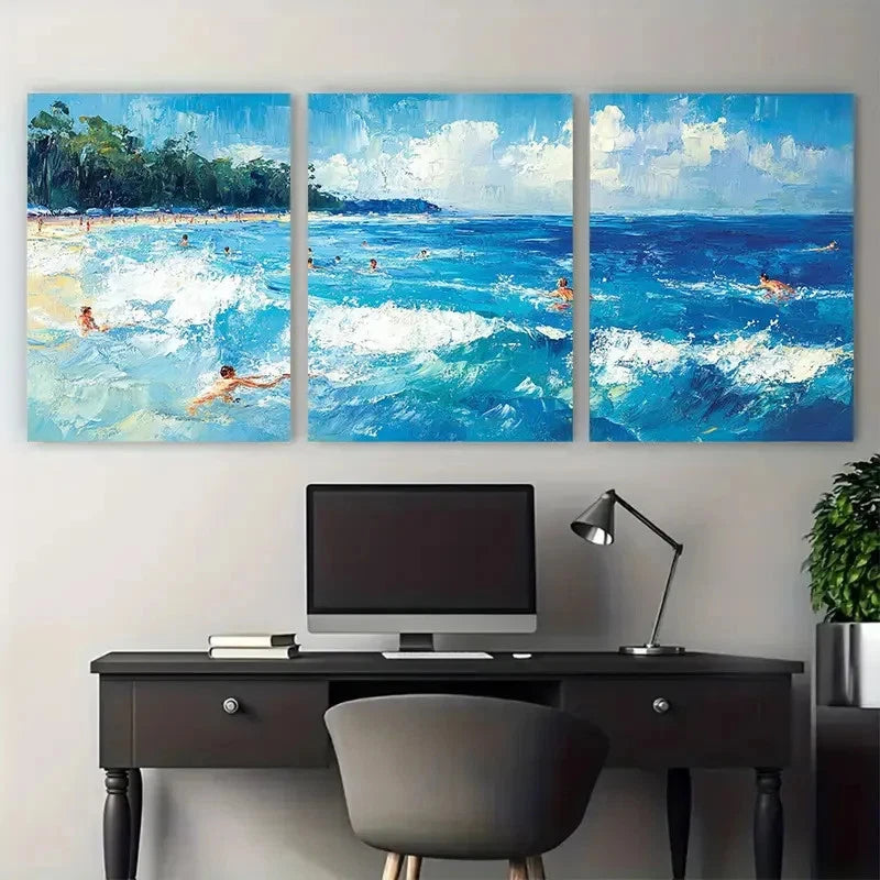 3pcs Joyful Coastal Summer Landscape Swimming Metal Print Ready to Hang Art - Bella Home Decor