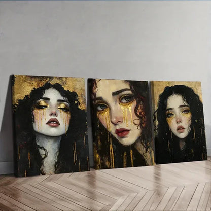 3pcs Modern Style, Girl in Tears Wall Art Set Canvas Unframed - High Quality Print 100% Australian Made Wall Canvas