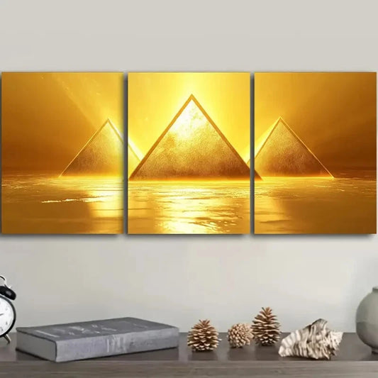 3pcs A glowing yellow triangle Metal Print Ready to Hang Art