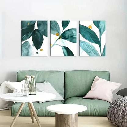 3pcs Green Leaves Abstract Botanical Metal Print Ready to Hang Art
